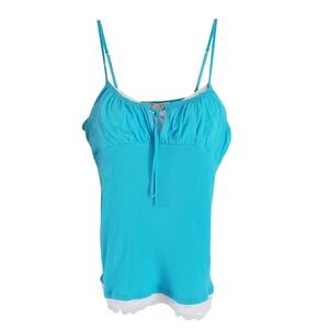Camisole Milkmaid Babydoll Juniors XL Neptune Blue Lace Trim Bra Top Y2K